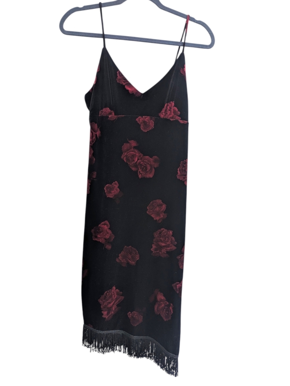 Vintage Velvet Floral Fringe Trim Dress